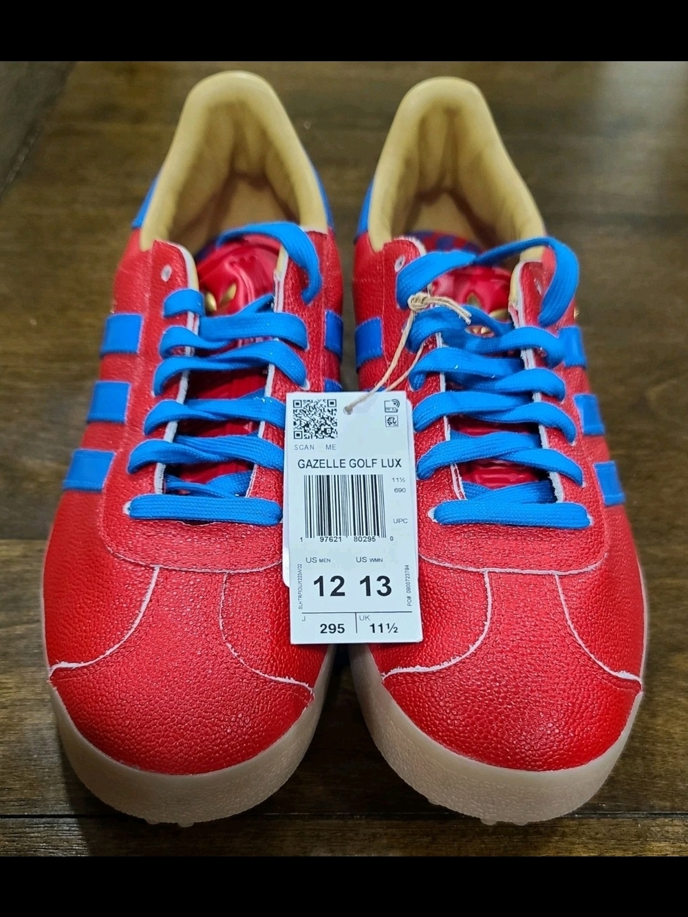adidas Gazelle Golf Lux Spikeless Leather Golf Shoes Red/Blue Men's US 12 JQ7720